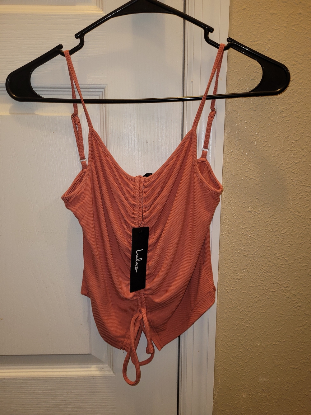 Lulu's Rusty Coral Ruched Tie-Front Ribbed Cami